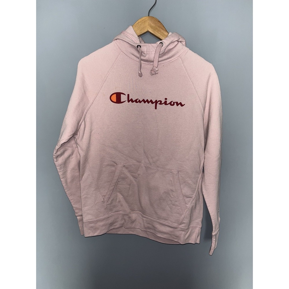 Champion Pink‎ Script Logo Pullover Hoodie Sweatshirt Size Medium